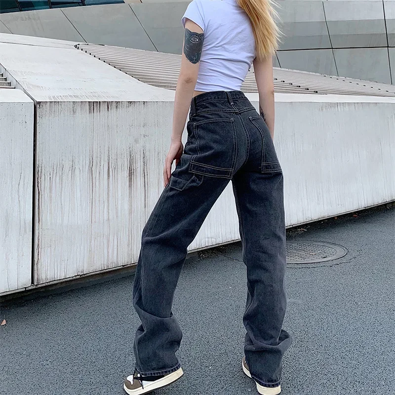 Loose High Waist Girl Straight Casual Denim Pants Women Jeans Baggy Smoky Gray Elegant Wide Leg Cargo Pants Fashion Streetwear