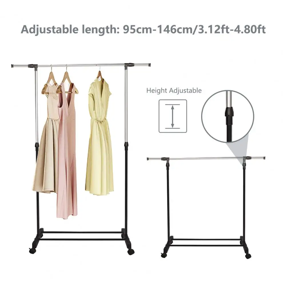 Garment Storage Rack Height Adjustable Save Space Stainless-Steel Freestanding Shoes Clothes Laundry Drying Rack With Wheels 5
