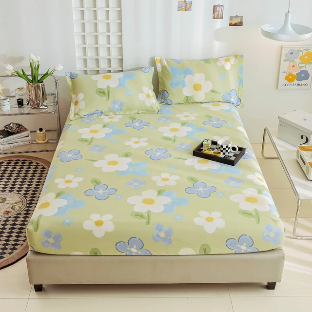 Fitted Bed Sheet with Elastic Band King Size Bed Cover Floral