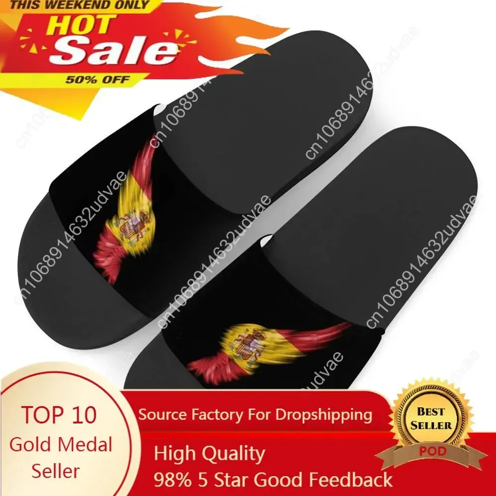 

Women Slippers Spain flag Pattern Pu Leather Beach Slides Home Slippers Slip on Sandals Shoes Flip Flops Spanish National Emblem