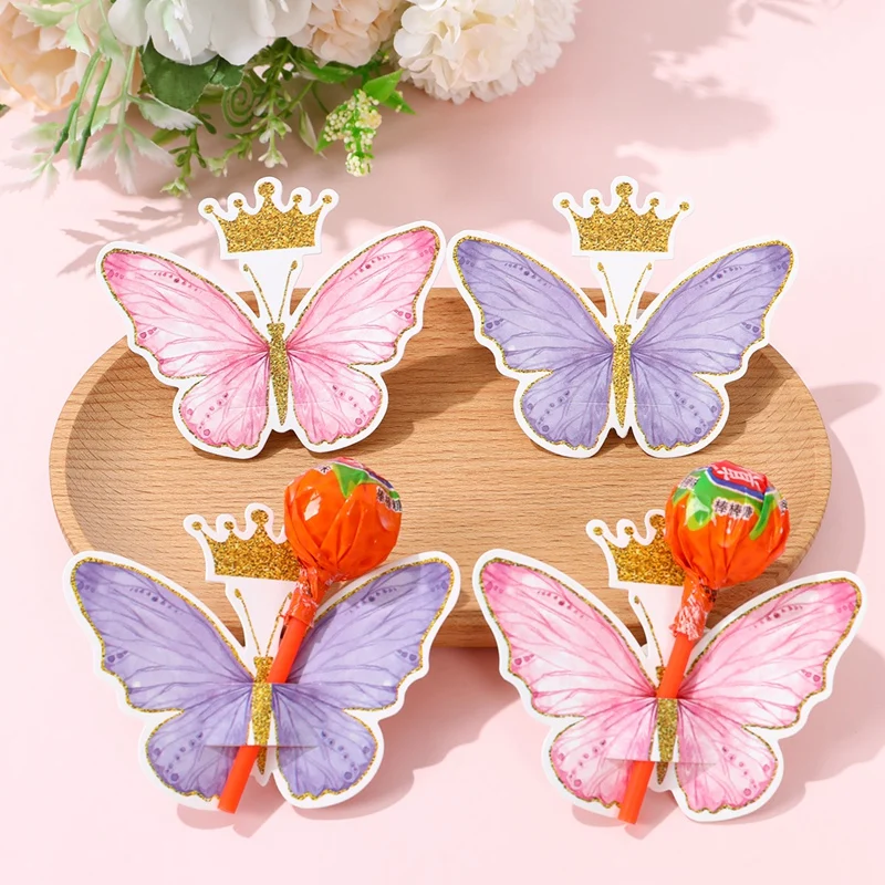24/48 Stück Insekten-Marienkäfer Rosa Lila Schmetterling Lutscherhalter-Karten Süßigkeitenverpackungen für Geschenk Geburtstagsparty-Dekoration – Detail 1