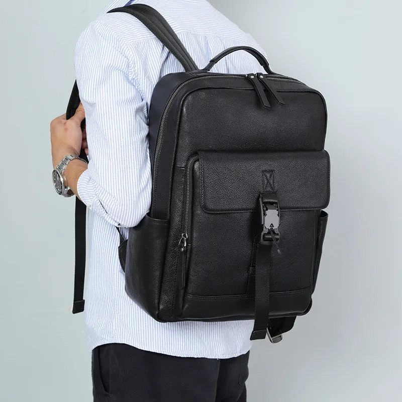 New Large Travel Backpack Teenagers School Book Bag Cowhide Genuine Leather Male Leisure Bag Men Laptop Notebook Backpack