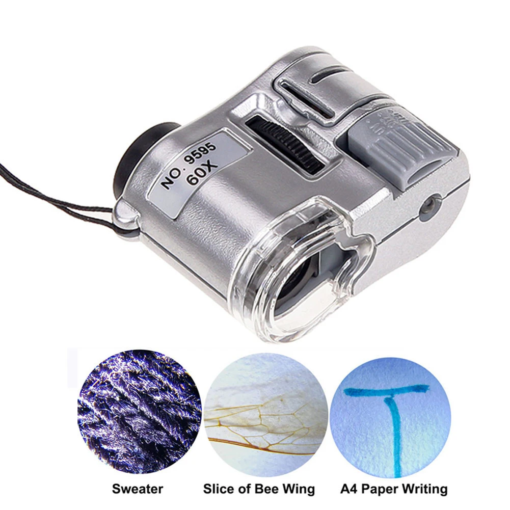 60X Handheld Magnifying Glass Mini Pocket Microscope Loupe Currency Detector Jeweler Magnifier With LED Light