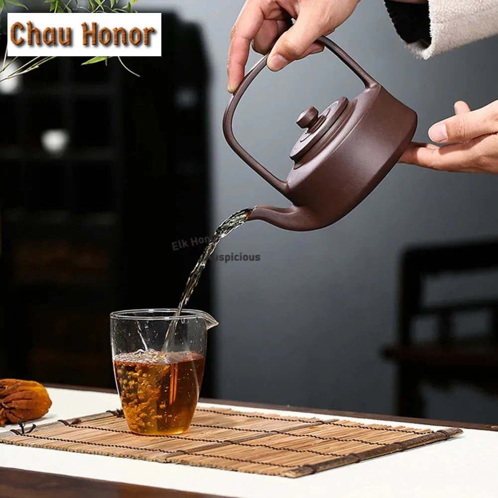 350ml Antique Yixing Purple Clay Teapot Raw Ore Purple Mud Filter Tea Infuser Handmade Hoop Handle Tea Pot Chinese Zisha Teaware