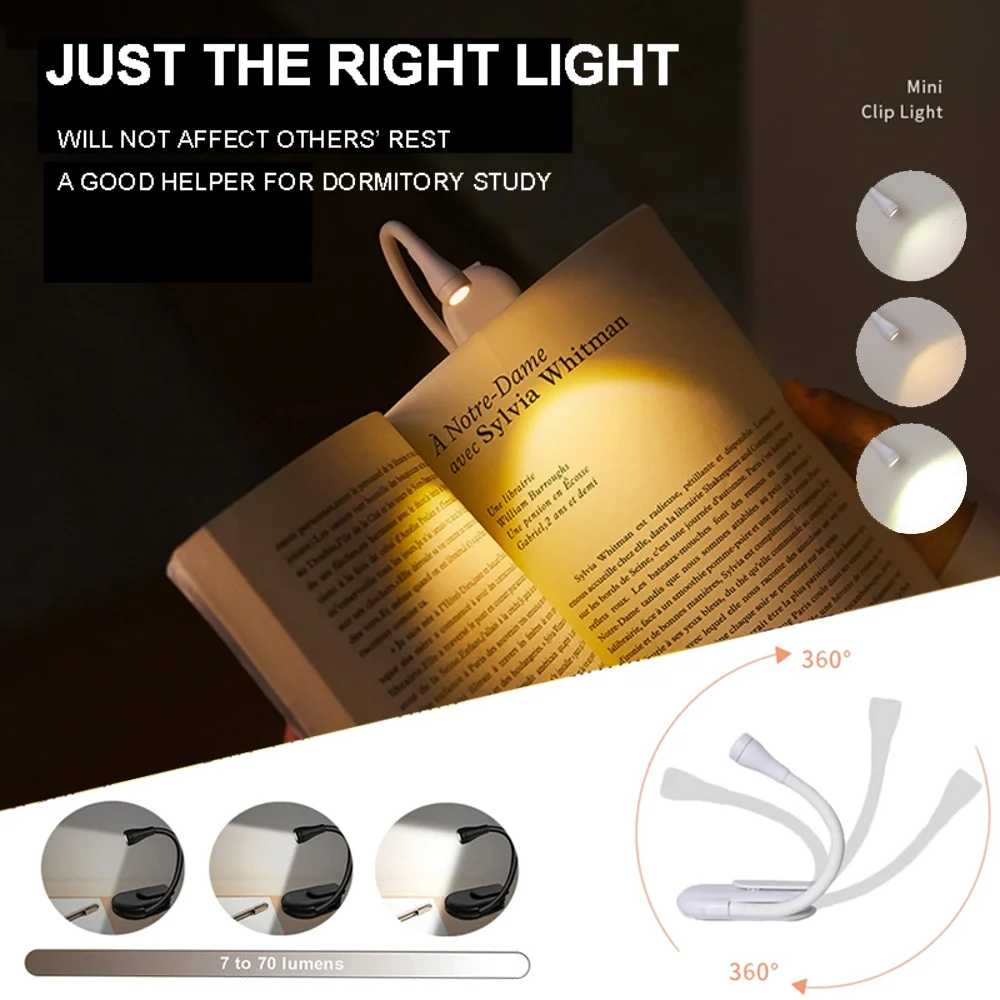 Portable LED Book Lights USB Rechargeable Eye Protection Night Light Mini 360°Clip-On For Reading Lamp Travel Bedroom Led 1