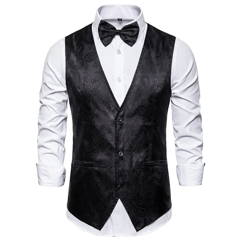 

Mens Victorian Medieval Vest Steampunk Single Breasted Suit Vest Men Slim Fit Black Paisley Floral Waistcoat Men Gilet Homme xxl