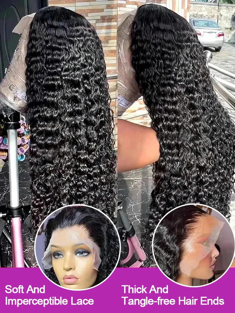 100% Human Hair Brazilian Kinky Curly 300%Density 40 Inch Wigs Jerry Curl Lace Front Wig 13x6 HD Lace Human Hair Wig Virgin Hair 5