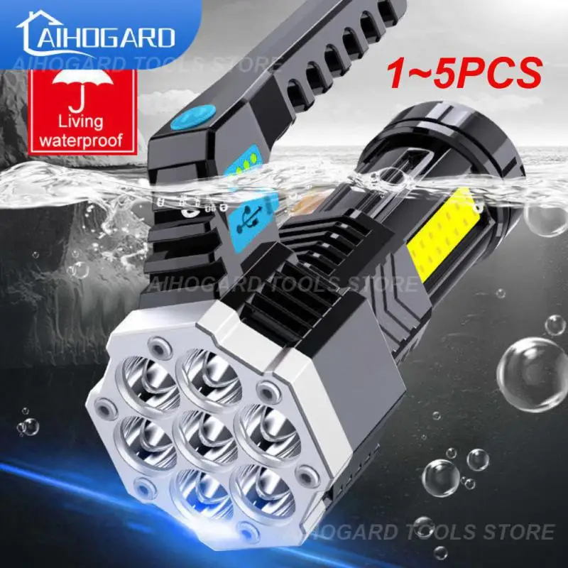 

Фонарики высокой мощности, фонарики с Cob матрицей, легкий внешний фонарь из АБС-пластика, перезаряжаемый фонарик с 7 светодиодами, 1 ~ 5 шт.