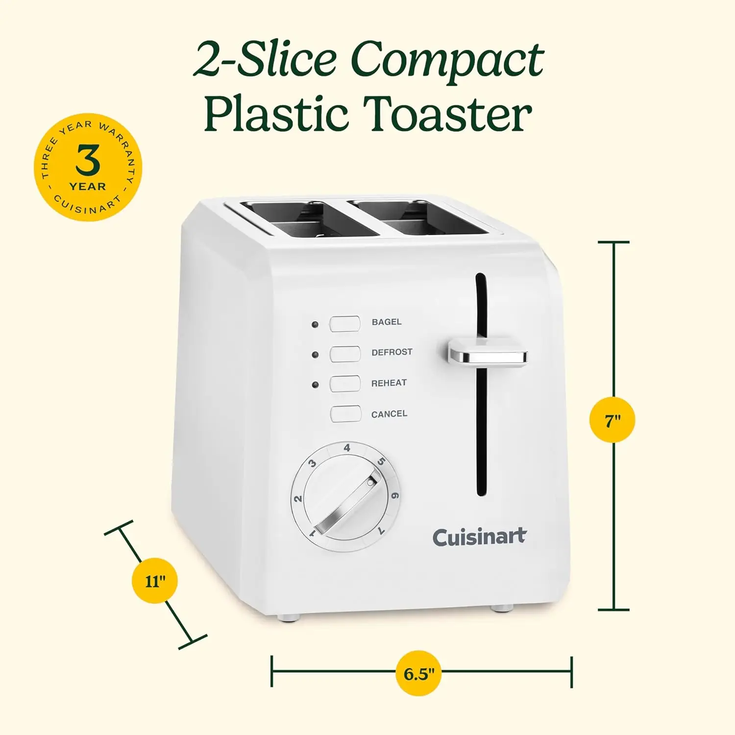 2-Slice Toaster, Compact, White, CPT-122 5