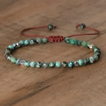 1 PC Bohemian 4mm Pietra naturale Bracciale turchese africano Braccialetti con ciondoli in cristallo curativo regolabile per gioielli da donna 1