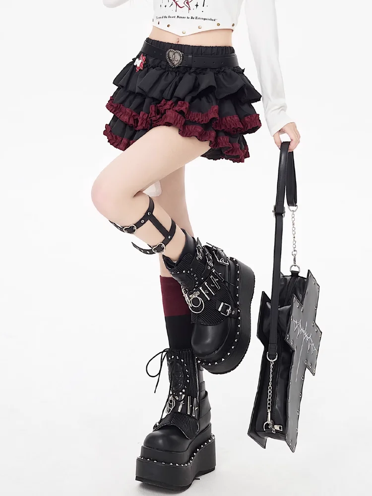 90s VTG skirt / Y2K /海外ギャル / レトロ Y2k Mini Skirts Summer Women Black Gothic A-Line Pleated