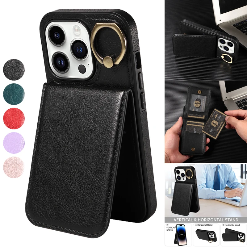 

Wallet Flip Card Bag Ring Leather Case For iPhone 15 Pro Max 14 Pro Max 13 Pro 12 Pro Max 11 Pro SE 2020 X XS Max XR 8 7 Plus