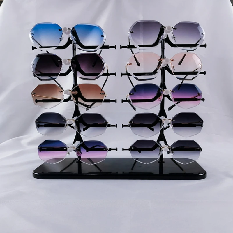Double Row 10 Pairs of Counter Sunglasses Display Rack Sunglasses Display Rack Prop Storage Rack 5 Layers of Glasses Organizer