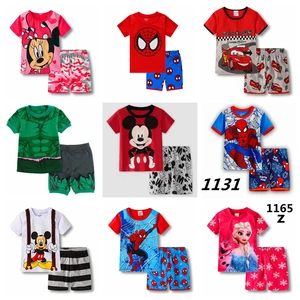 Летний детский пижамный комплект, футболка с коротким рукавом, шорты, Пижама с Микки Маусом, Детская Пижама для мальчиков и девочек, мультяшная Пижама Человека-паука, детская одежда для сна