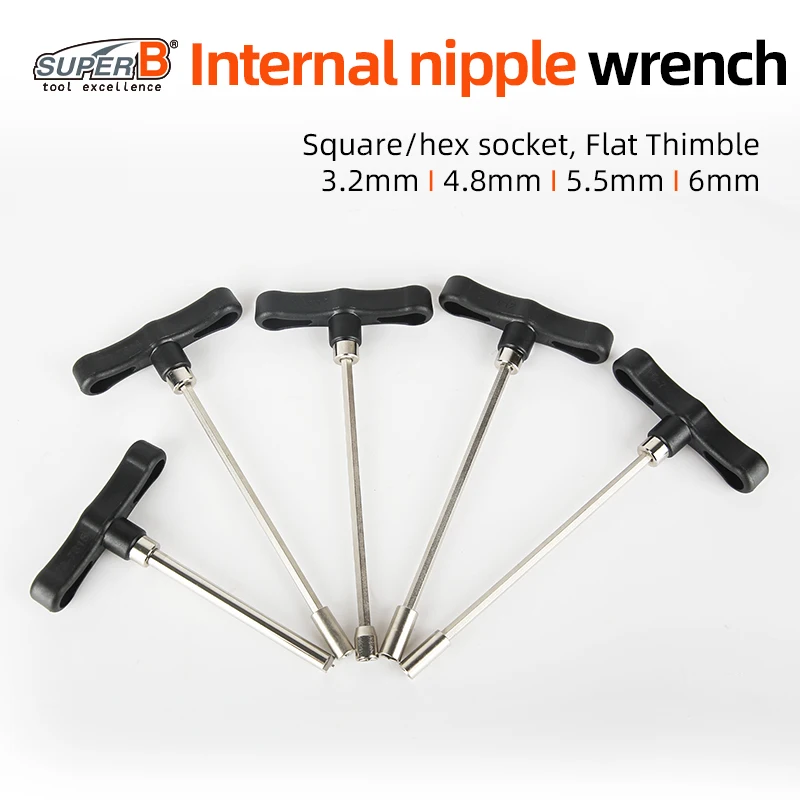 Super B T-handle Bicycle Internal Nipple Wrench 3.2/4.8/5.5/6.0/8.0mm Spoke Wrench Hex Sockets Bike Rim Repair Wrench Tools