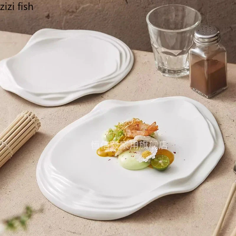 Pure White Water Ripple Ceramic Dining Plate Restaurant Creative Dessert Plate Pasta Snack Plates Specialty Tableware