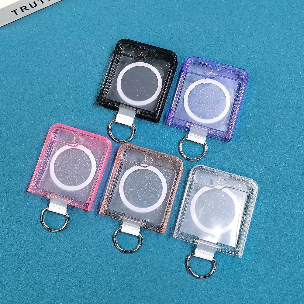 Transparent Glitter Magnetic Ring Holder Case with Shockproof Bling Design