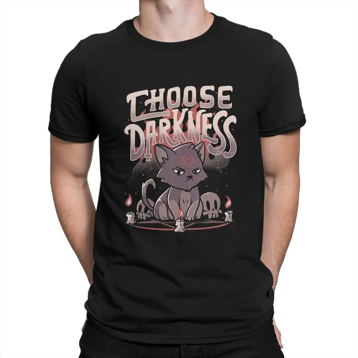 

Choose Darkness Cute Evil Cat Men TShirt Baphomet Satan Lucifer Crewneck Short Sleeve T Shirt Humor Gift Idea