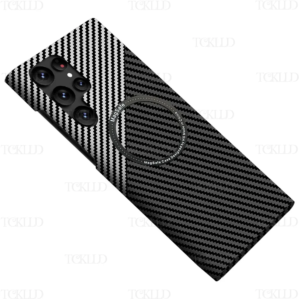 Carbon Fiber Texture Magnetic Ultra Slim Protective Case with Matte MagSafe Ring Armor Cover