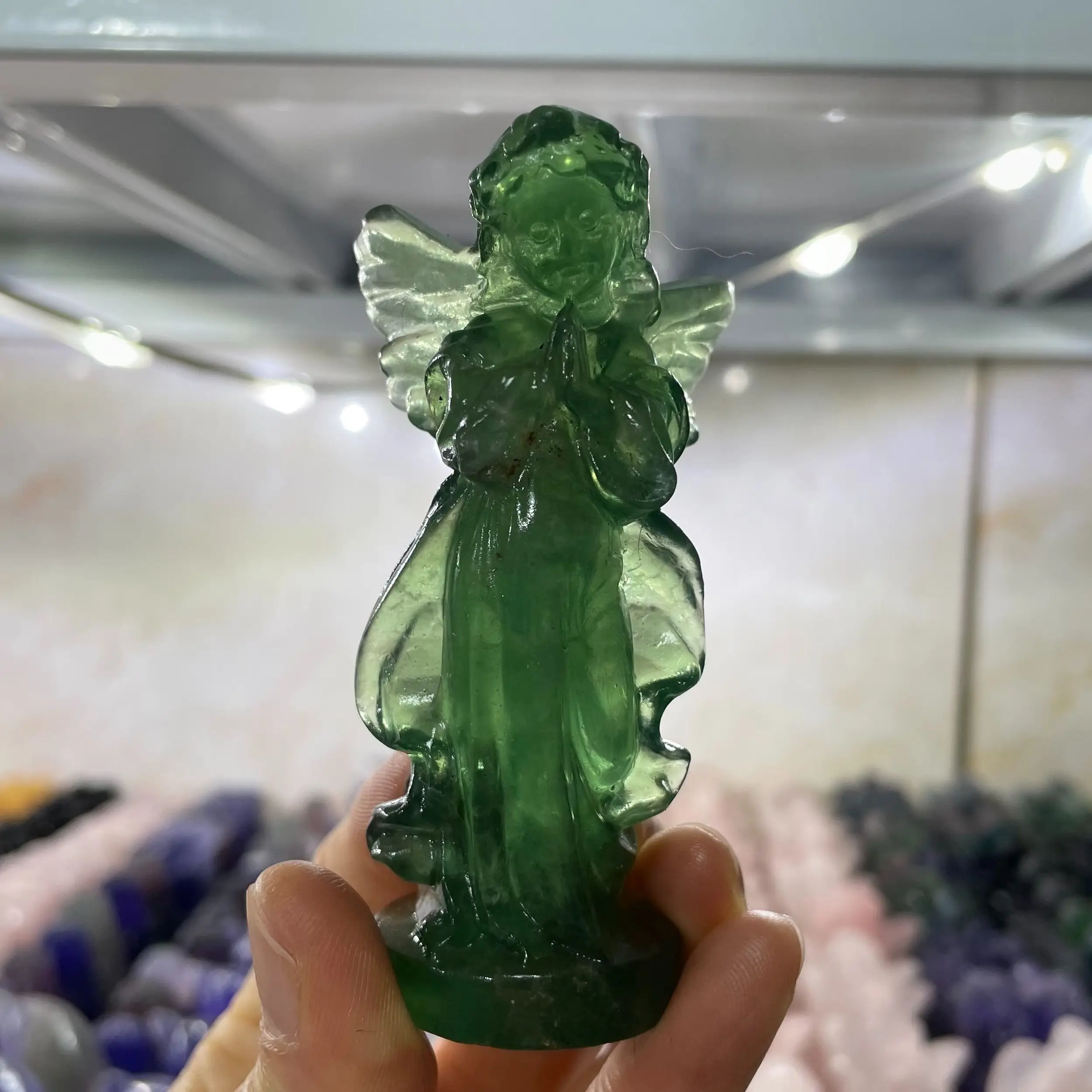 

9cm Natural Quartz Goddess Statue Crystal Fluorite Angel Figurines Woman Body Carved Ornaments Chakra Healing Stones Decor