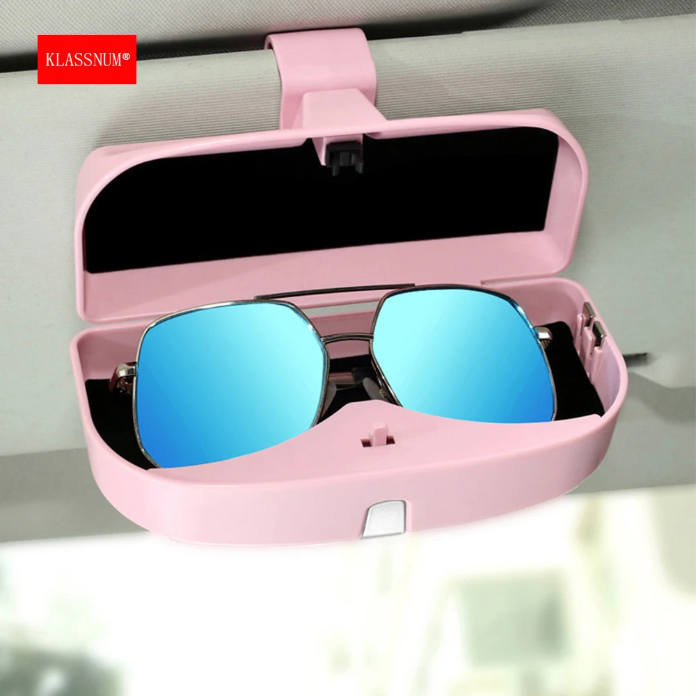 

KLASSNUM Women Universal Car Sun Visor Glasses Case Clip Eye Sunglasses Box With Card Holder Side Magnetic Suction Function 2023