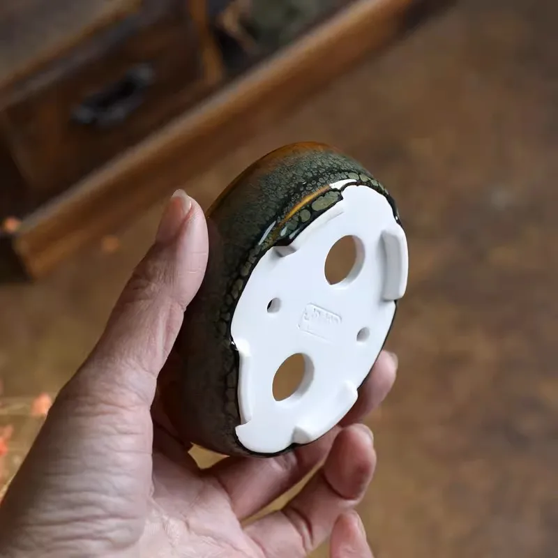 Porcelain Glazed Oval Bonsai Pot Small Vase Tradition Chinese Kiln Transmutation Dormitory Room Table Garden Decoration flower pot flower vase