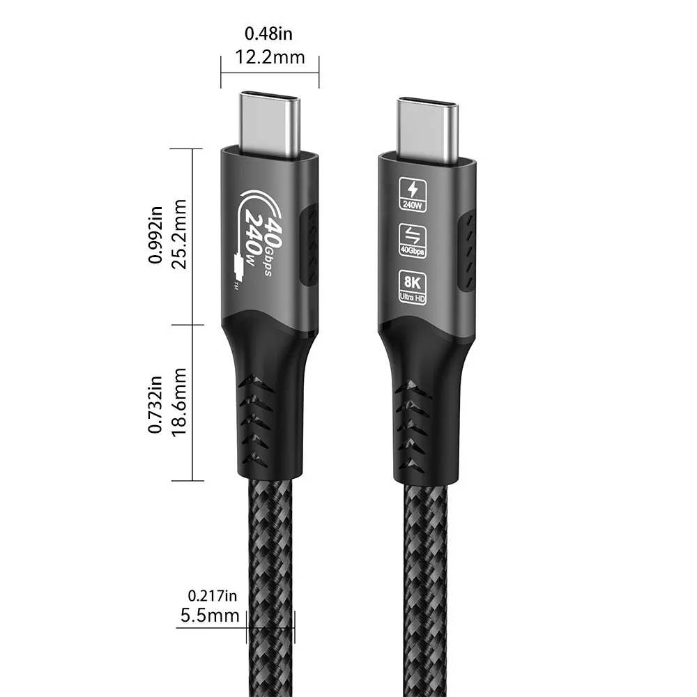 High-Speed USB4 Cable 240W, 40Gbps, Type C Fast Charging and Data Transfer