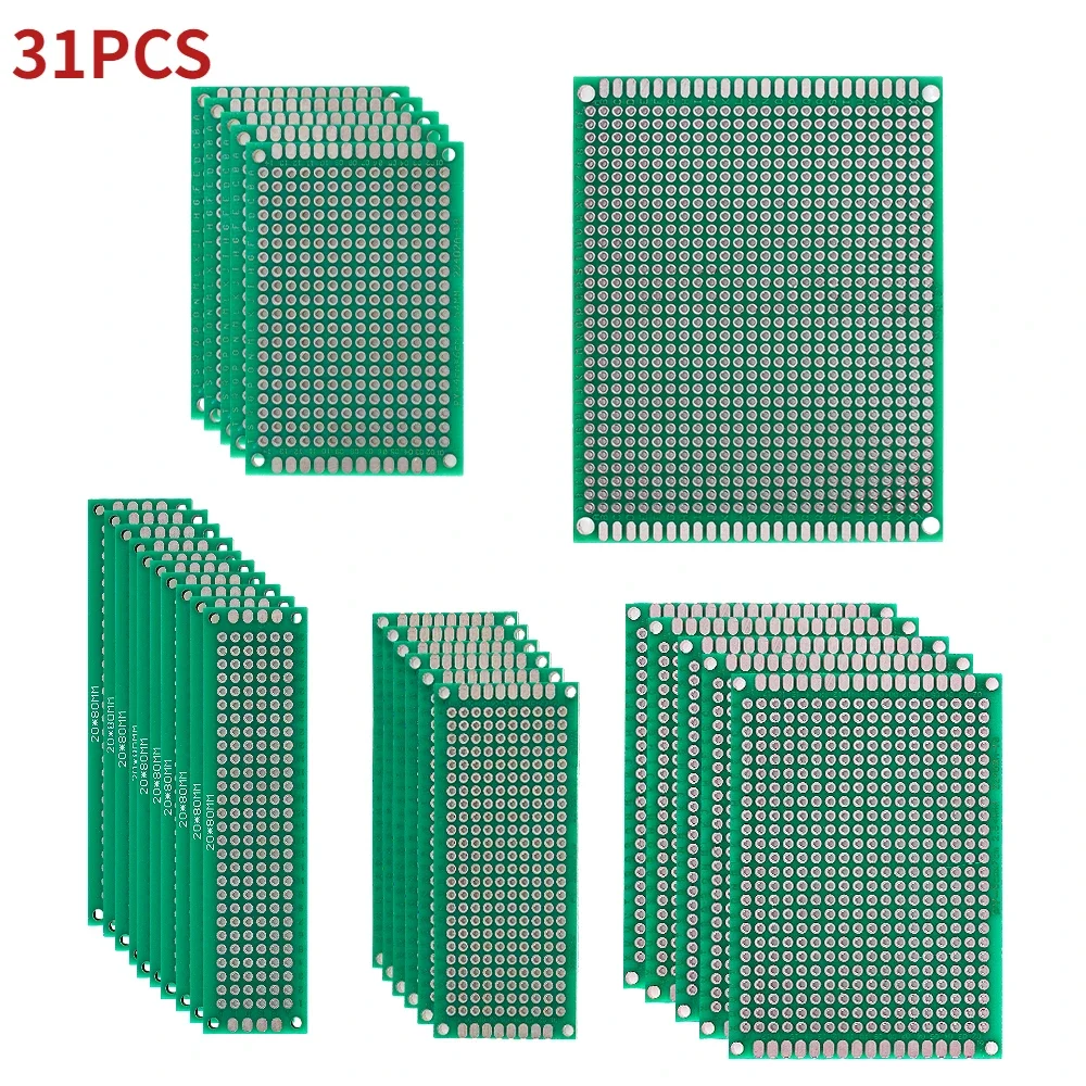 31pcs PCB Circuit Board 2x8 3x7 4x6 5x7 7x9cm Green 2x8 3x7 4x6 5x7 Circuit Board Kit Prototype