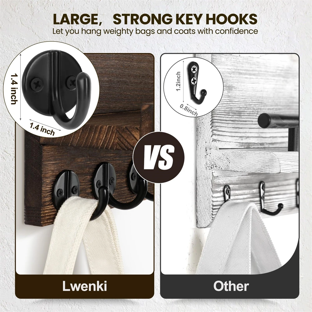 Wood Key Holder with Shelf Wall Decor Floating Shelf with Hooks Holds Key Rings Dog Leash Wallet Purse for Entryway Living Room 4