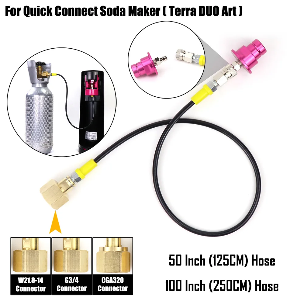 Quick Connect Soda Water Maker Terra DUO Art To External Co2 Bottle Adapter Hose Kit With W21.8-14 Or CGA320 G3/4 Connector