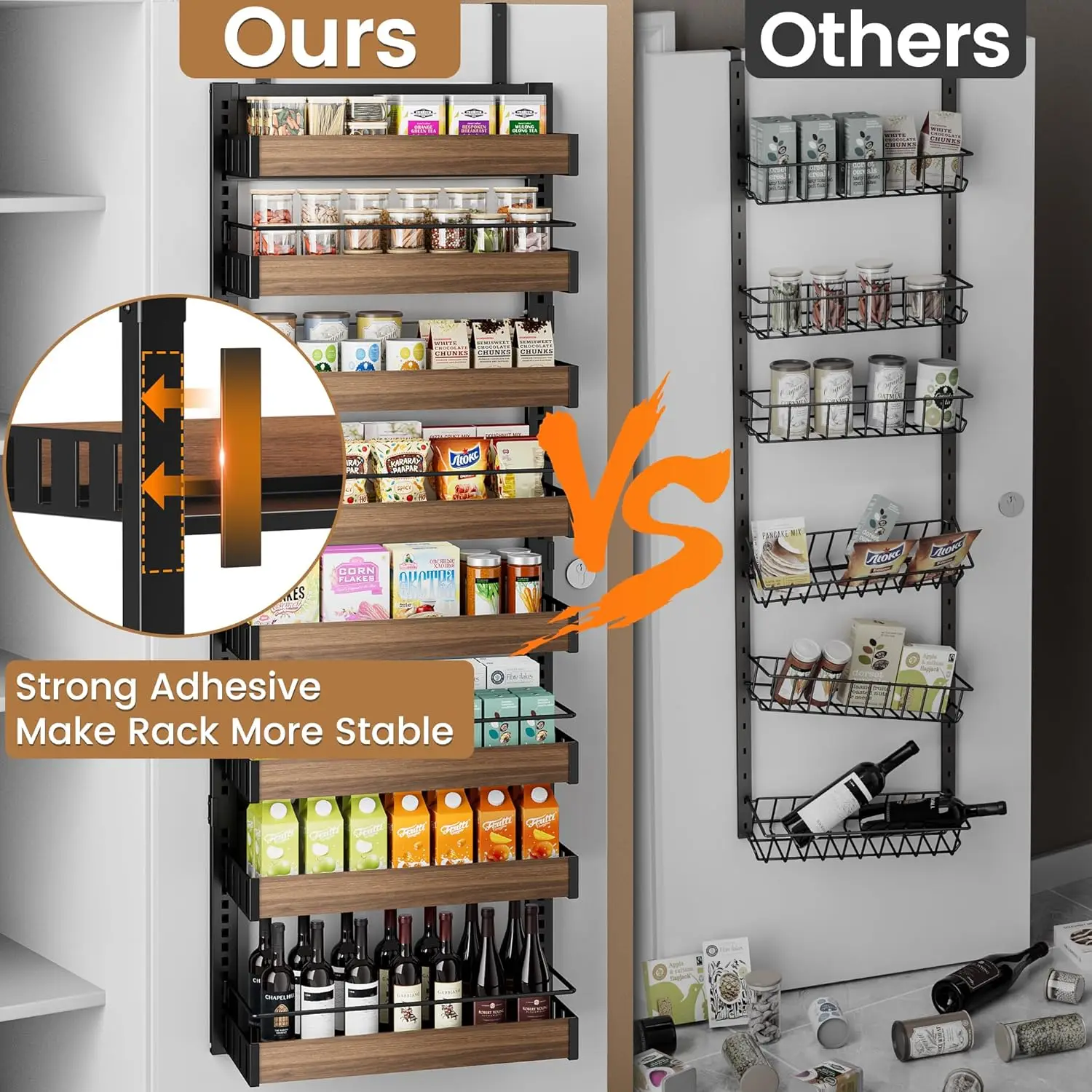 wall mounted pantry organizer with tiered shelves
