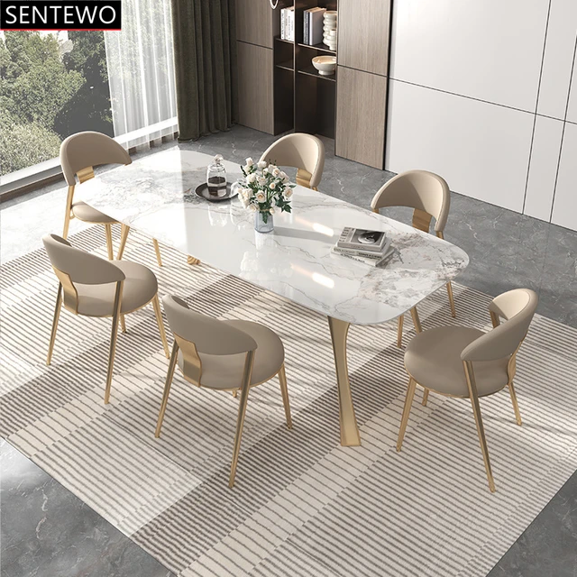 Mesa de cocina redonda extensible para comedor, mesa de comedor de mármol y  6 sillas, muebles modernos de lujo para interiores y el hogar - AliExpress