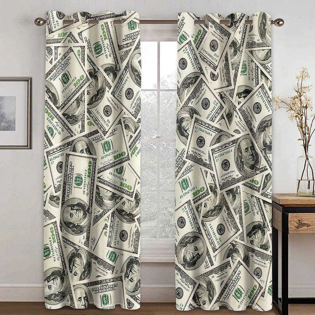 

100$ Money Dollar Pattern Thin Curtains for Living Room Blinds Window Curtain for Bedroom Kitchen 2panels cortinas Grommet Top