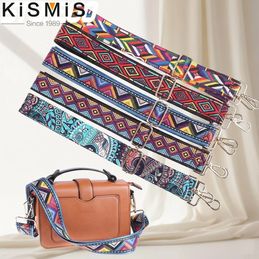 Embroidered Colorful Nylon Crossbody Strap for Women - Adjustable Fashion Shoulder Bag Accessory