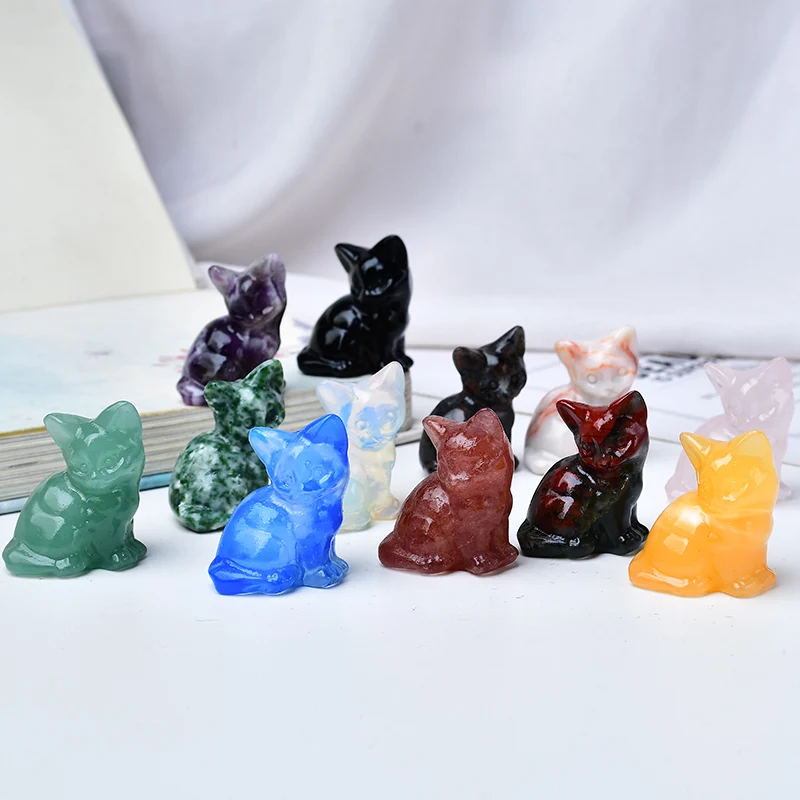 Natural Flame Stone Gift Obsidian Kitten Ornament Pietre Minerali Rare Beauty Decoration Home Room Decor Crystals Gemstone Quartz