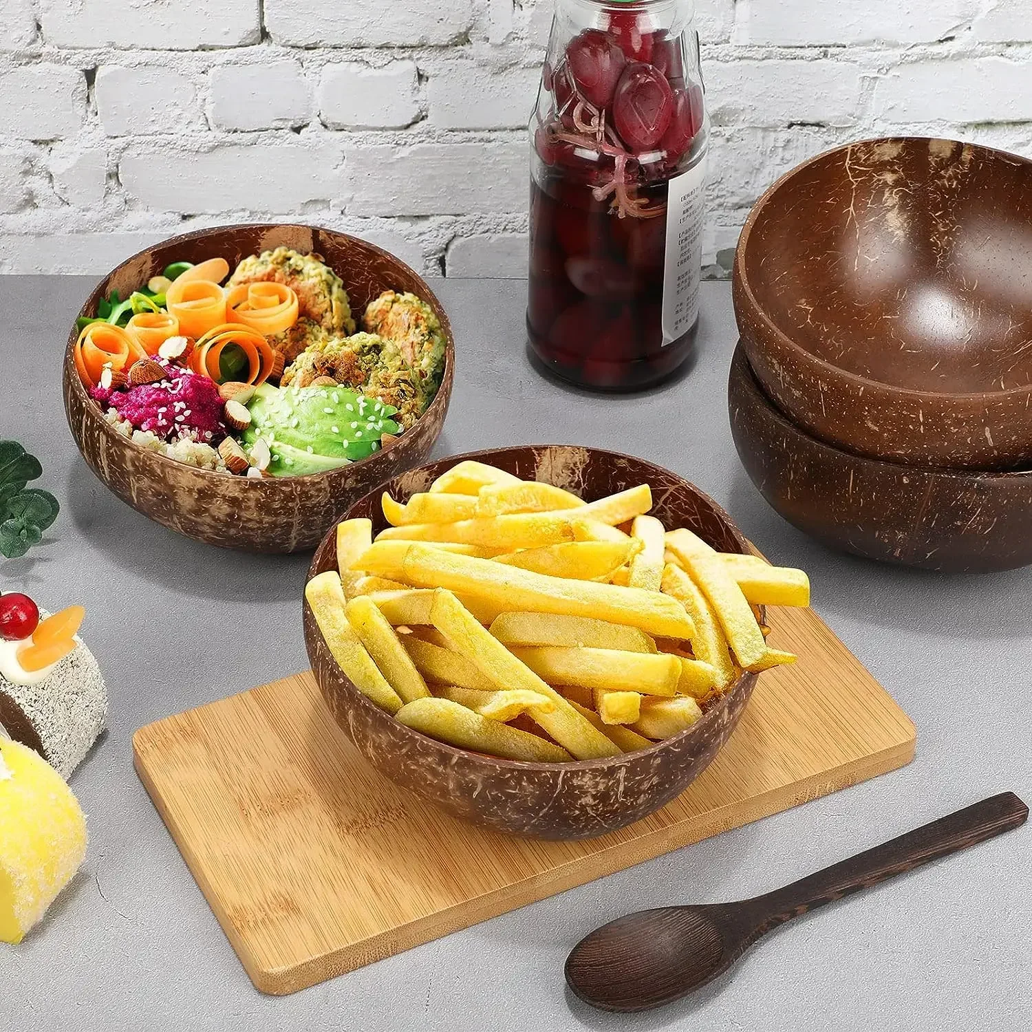 Natural coconut shell bowl tableware packaging coconut bowl light food container salad milkshake dessert bowl Southeast Asia ins