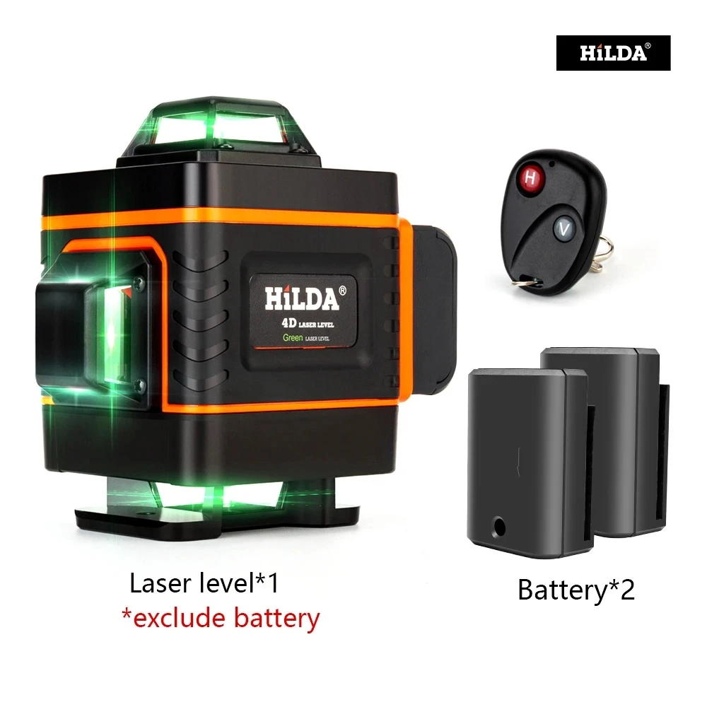 HILDA Laser Level 16 Lines 4D cross line 1/2 battery Green laser level self-leveling level laser horizon vertical measure