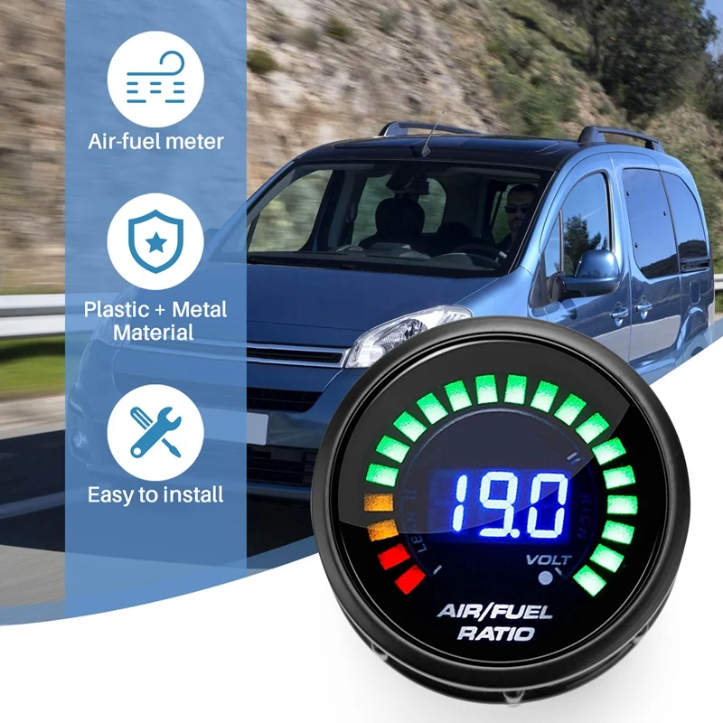 협대역 O2 산소 센서 탑재 공기 연료 비율 게이지, LED 디지털 디스플레이, 12V 자동차 레이싱 게이지용, 52mm