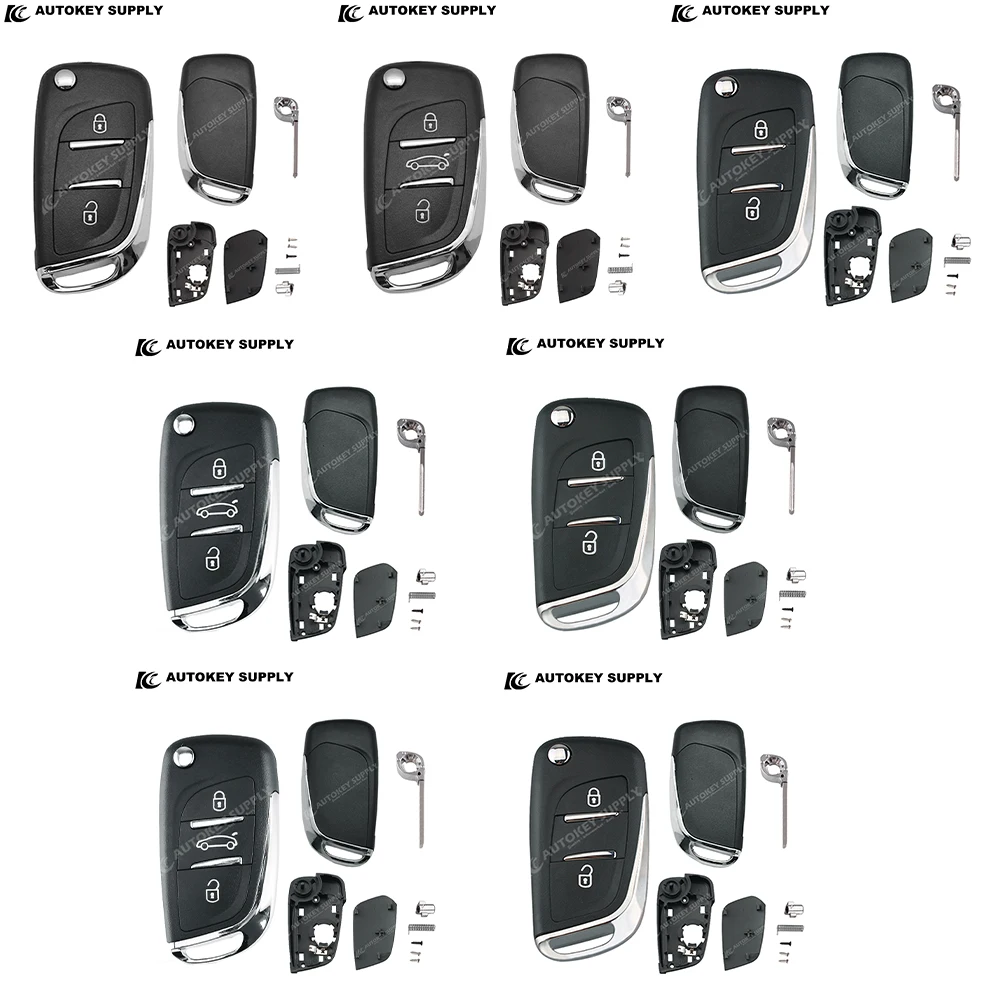 AutokeySupply For Modified 2 / 3 Buttons (Battery Holder) Remote Key Shell (Blade With / Without Groove)