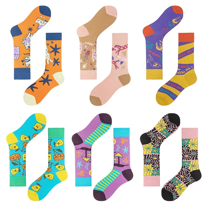 

Fashion Asymmetry Cotton Socks Women Men Colorful Printed AB Socks Harajuku Long Funny Socks Unisex Calcetine mujer