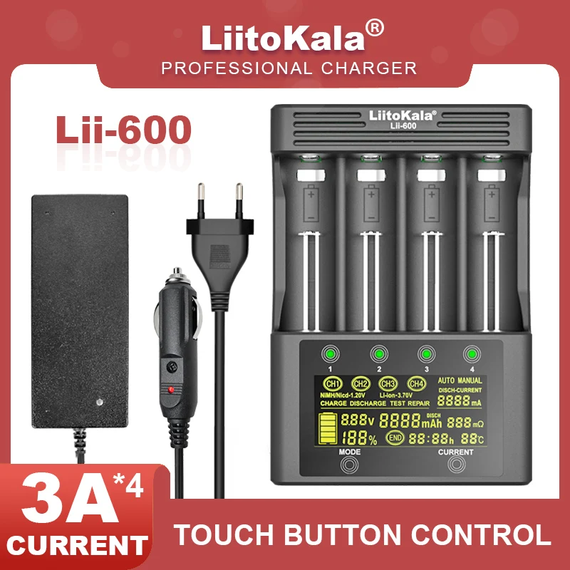 LiitoKala Lii-600 LCD Lithium Battery Charger 3.7V and NiMH 1.2V Battery Suitable for 18650 26650 21700 26700 16340 18350 AA AAA charger adapter battery charger battery charger adapter