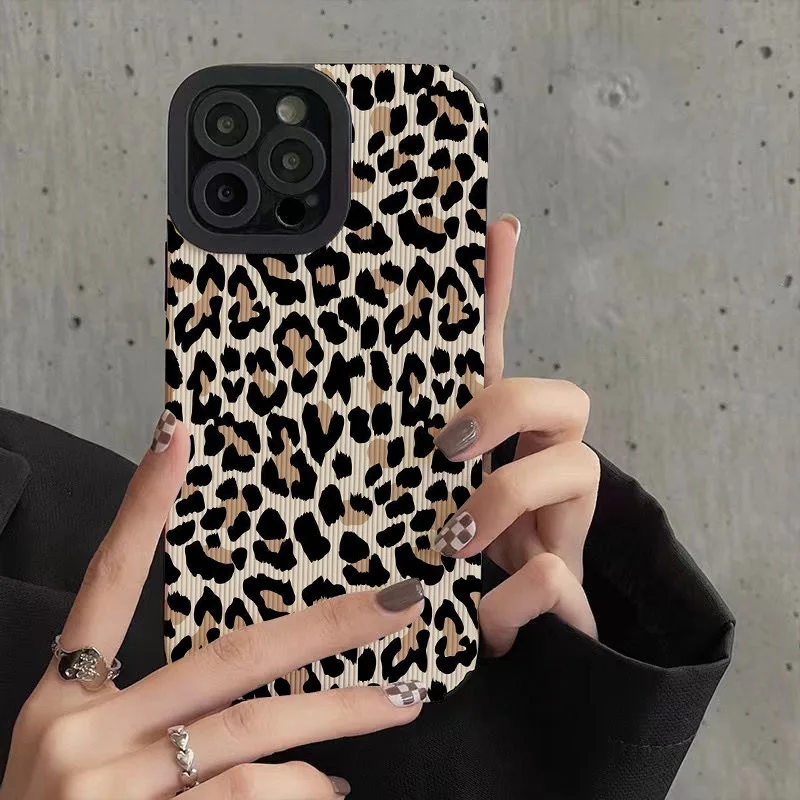thumbnail image 1 of Ins Creative Leopard Cow Silicone Leather Case For iPhone 15 14 13 Pro Max 11 12 Mini SE 7 8 Plus X XR XS Soft Shockproof Cover, 1 of 4