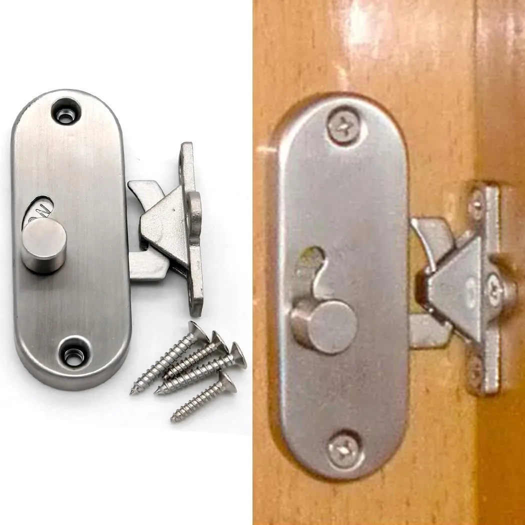 Stainless Steel Sliding Door Lock 90 Degree Moving Door Right Angle Buckle Privacy Lock Sliding Barn Latch Bolt Silver