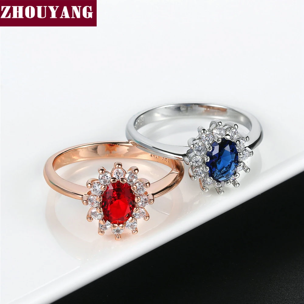 Women's Wedding Finger Ring ZHOUYANG Princess Kate Blue Gem Created Blue Crystal Silver Color for finger ring,silver ring,wedding rings,wedding ring
