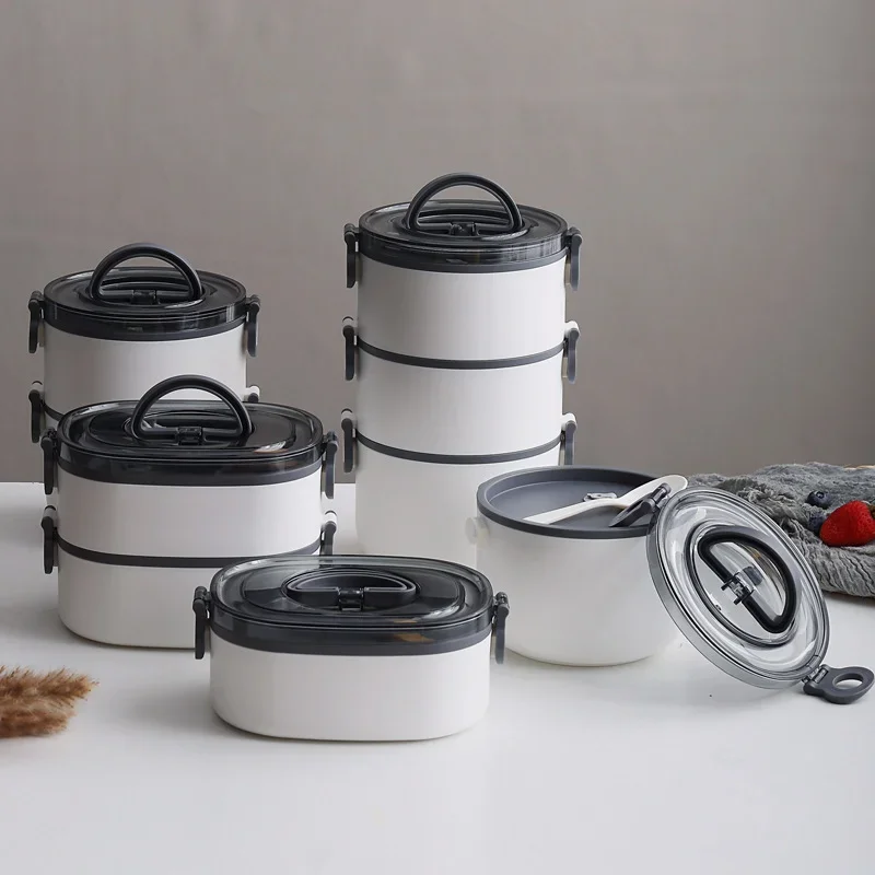 Portable Thermos 304 stainless steel insulated lunch box leakproof sealed  bucket student lunch box multi-layer Round bento box - AliExpress
