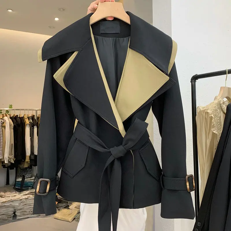 Windbreaker Women's Short 2023 Spring and Autumn Season New Loose and Slim Look British Style Spliced Coat