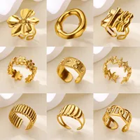 Gold Color Stainless Steel Delicate Flower Rings for Women Fashionable Elegant Versatile Wide Finger Ring Daily wear Jewelry