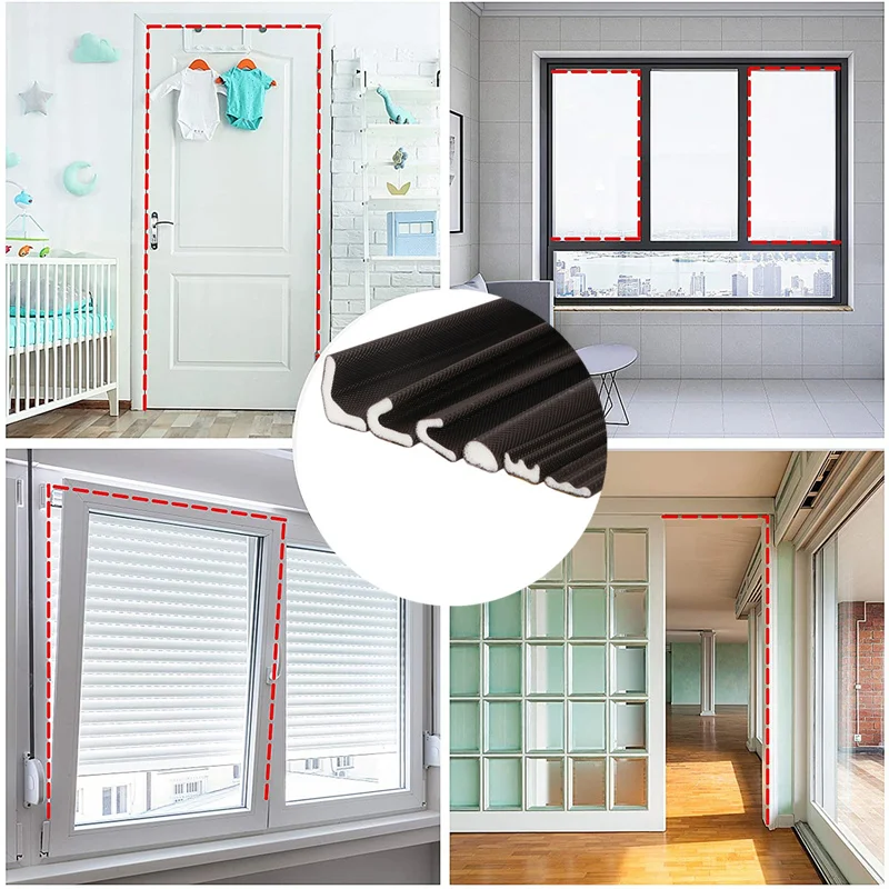 Door Weatherstripping Soundproof Foam 6M Multi-Type Self Adhesive Soundproof Foam Door Window Sealing Strips