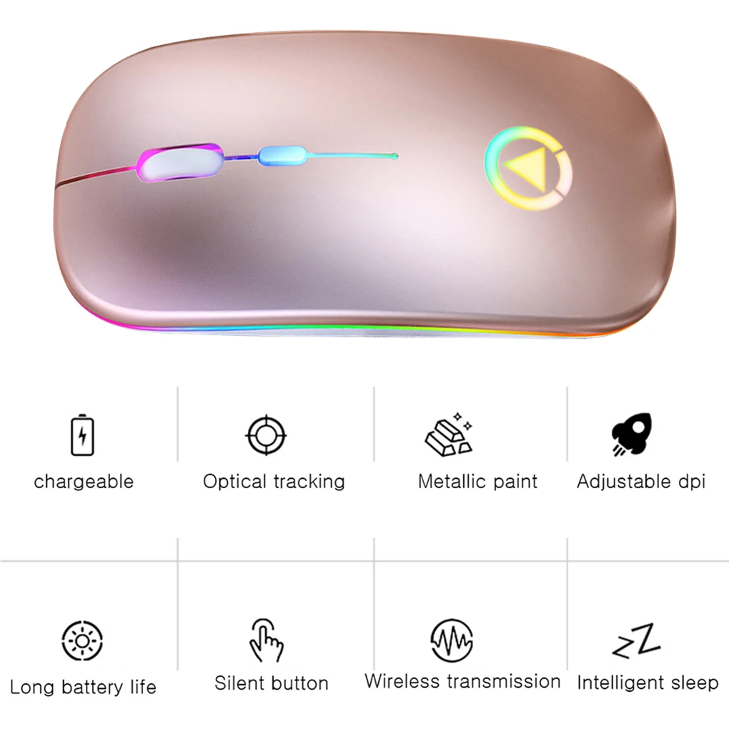 LED Backlit Rechargeable Wireless Silent Mouse USB Mouse Ergonomic Optical Gaming Desktop PC Laptop