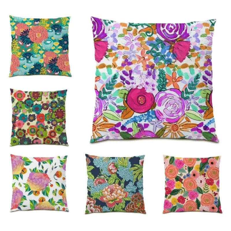 

Multicolors Abstract Pillowcase Flower Pattern Lumbar Cushion Cover Double Sided Pillow Cover 45x45cm Home Sofa Decor F1047